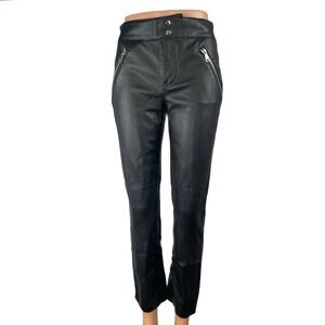 Zara Women's Black Faux Vegan Leather Mid Rise Slim Skinny Moto Trousers Pants 2